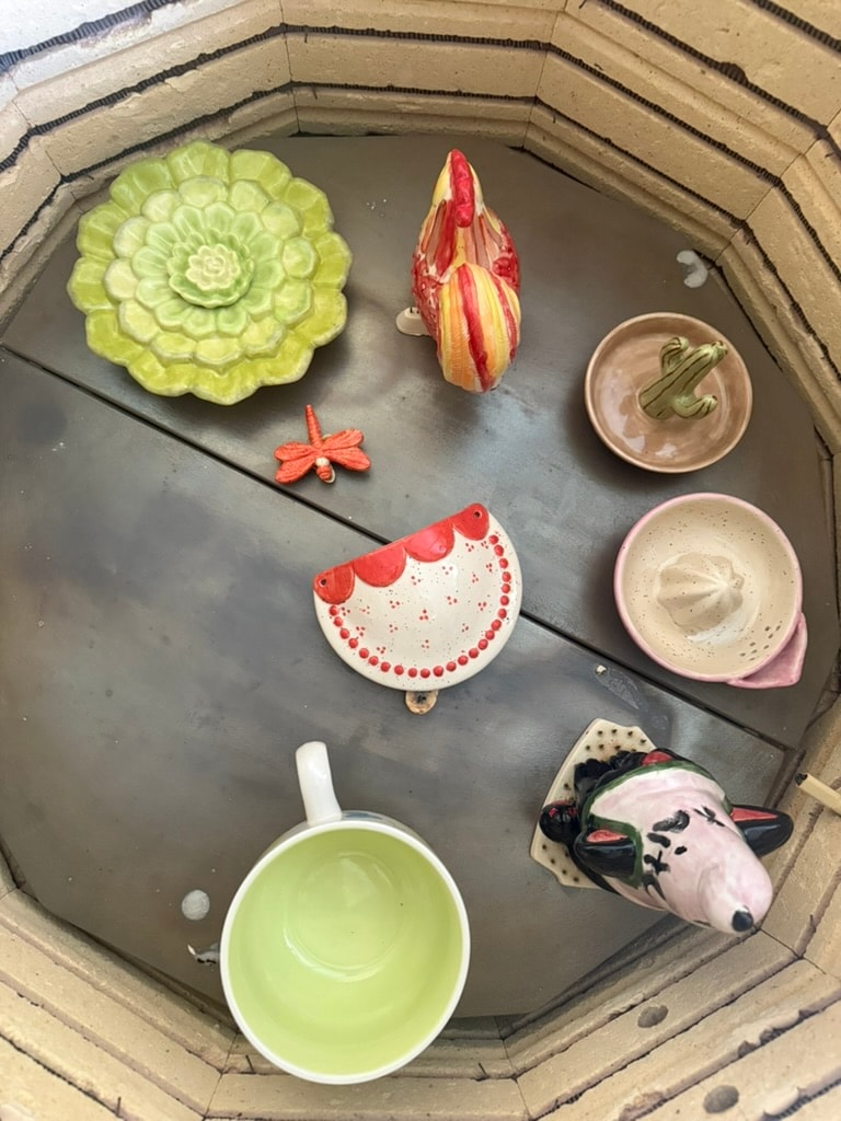Decorative ceramic dishes and carved vegetables