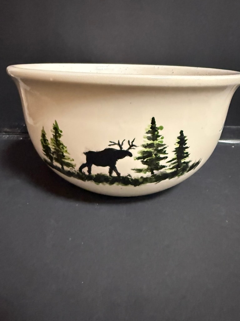 Ceramic bowl with moose and forest design