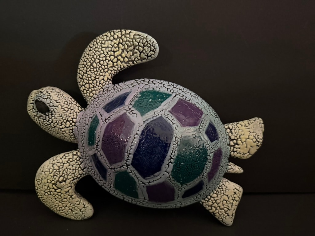 Colorful sea turtle figurine top view